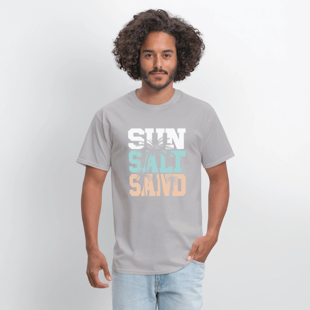 Sun Salt Sand Beach T-Shirt with Palm Tree Design - gravel
