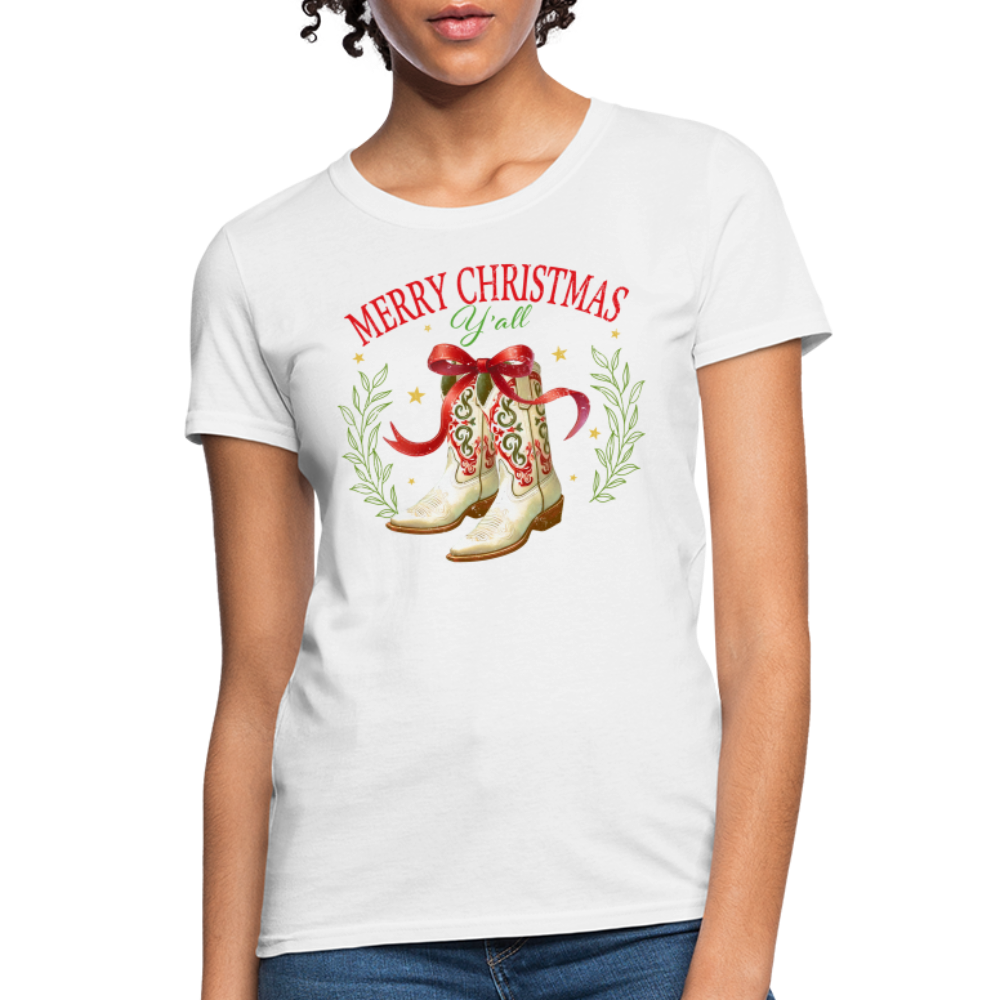 Merry Christmas Y'all Women's Contoured T-Shirt - white