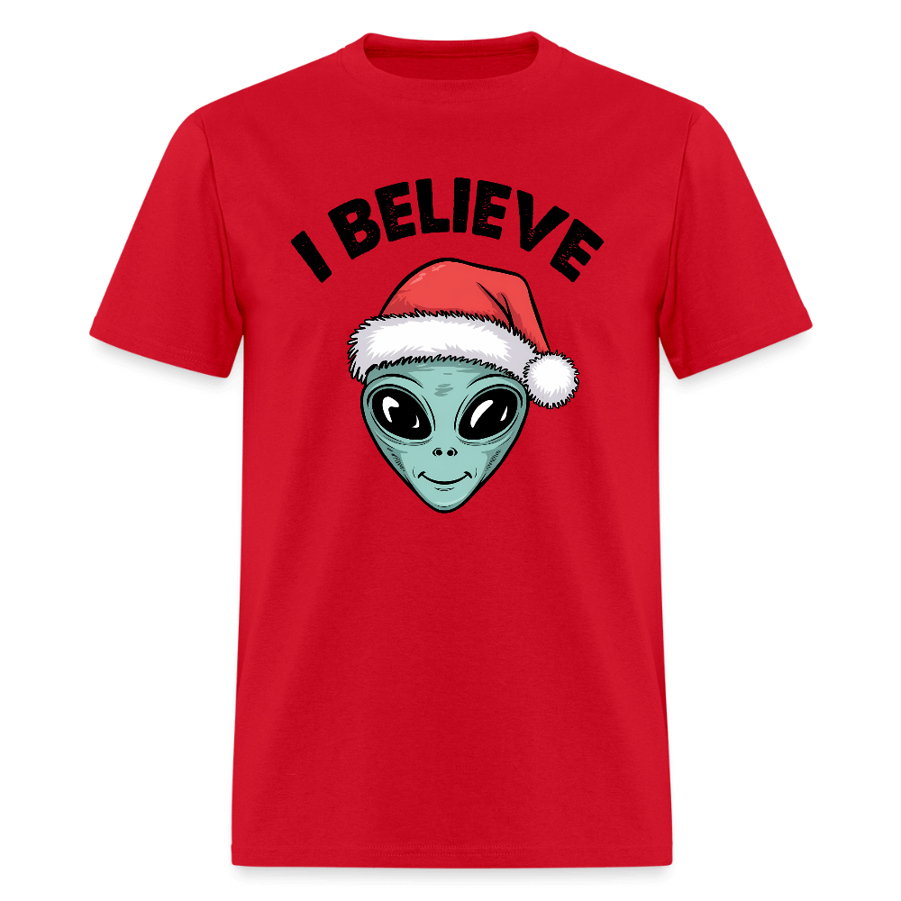 I Believe in Santa T-Shirt – Funny Alien Christmas Tee Color: red