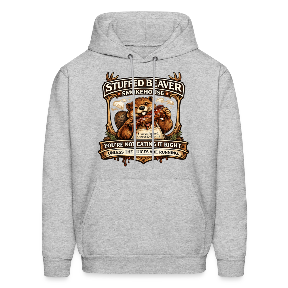 Stuffed Beaver Smokehouse Funny Adult Hoodie Color: Heather Gray
