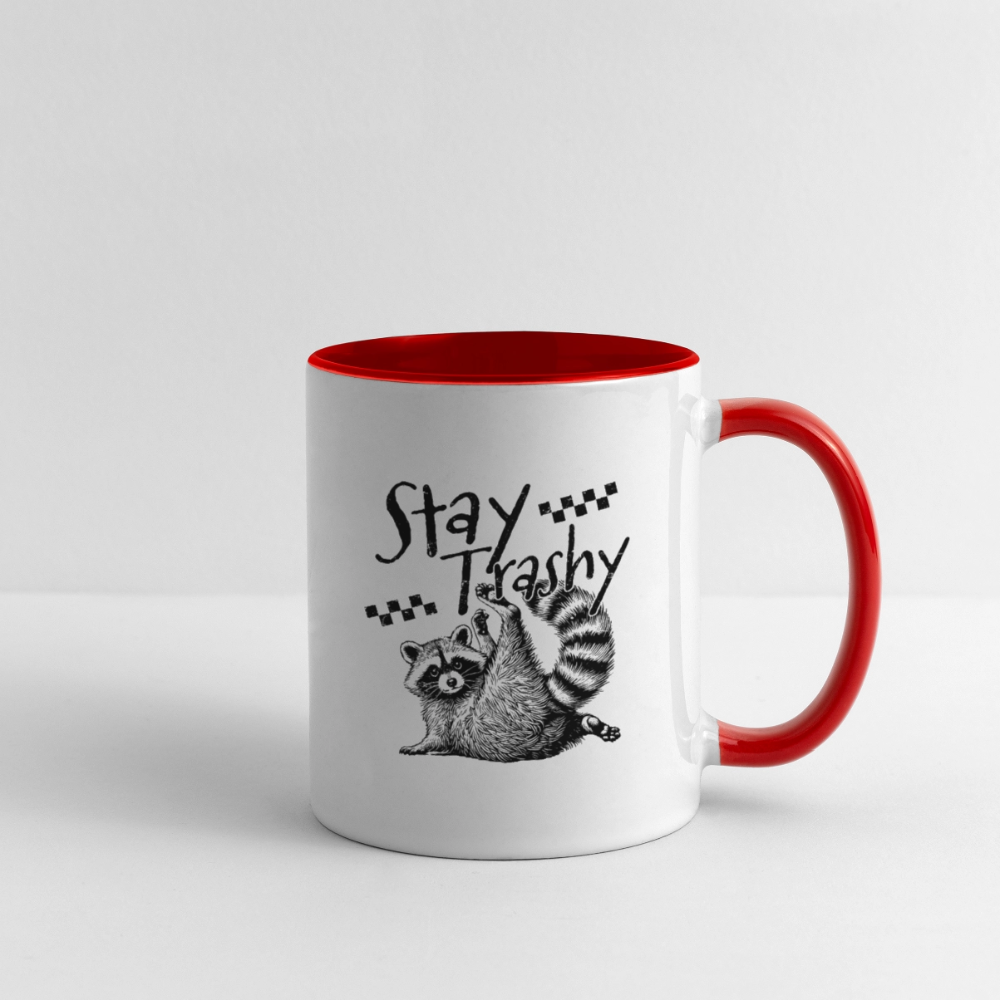 Stay Trashy Coffee Mug – Funny Feral Raccoon Design Color: white/black