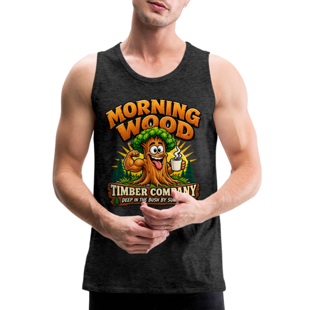 Morning Wood Timber Company Funny Adult Humor Tank Top Color: Heather Gray