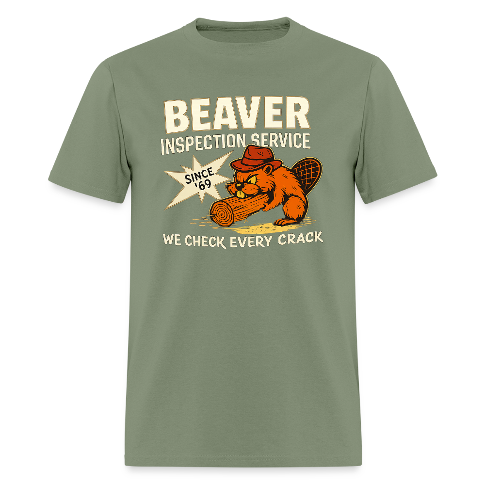 Beaver Inspection Service T-Shirt – Funny Adult Humor Tee Color: military green
