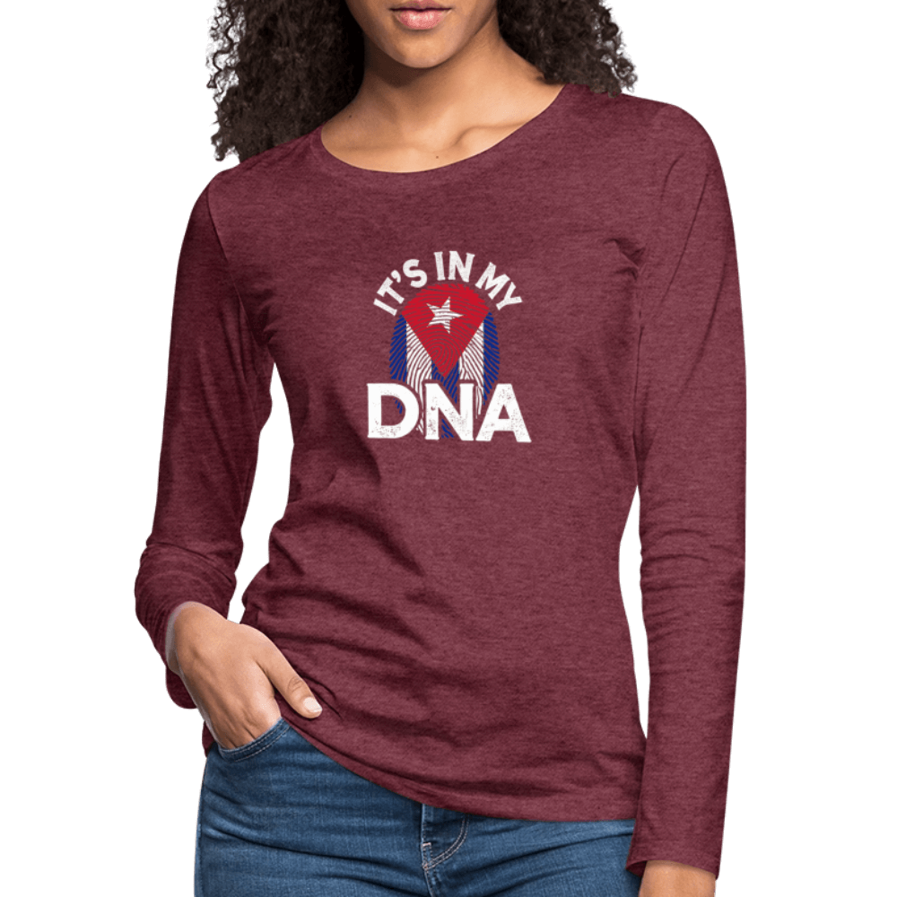 Cuba DNA Women’s Long Sleeve Shirt – Cuban Pride Color: heather burgundy