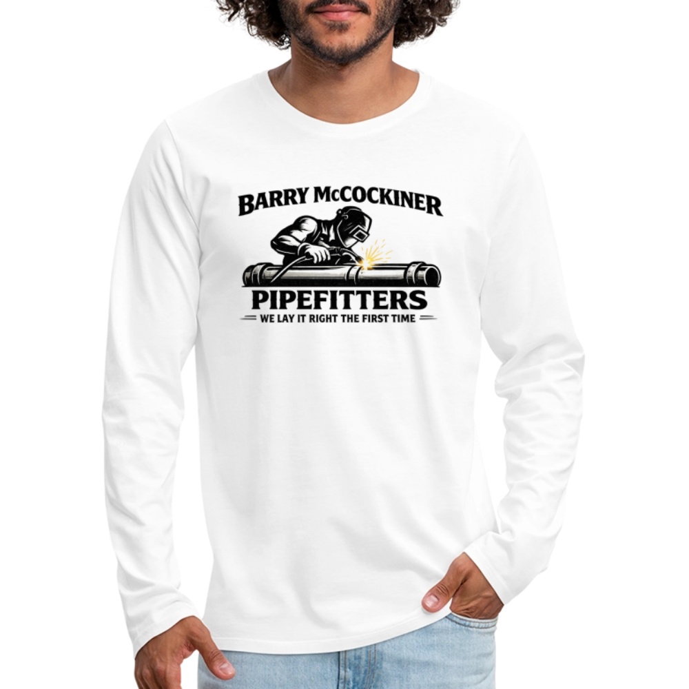 Barry McCockiner Pipefitters Funny Long Sleeve Tee Color: Heather Gray