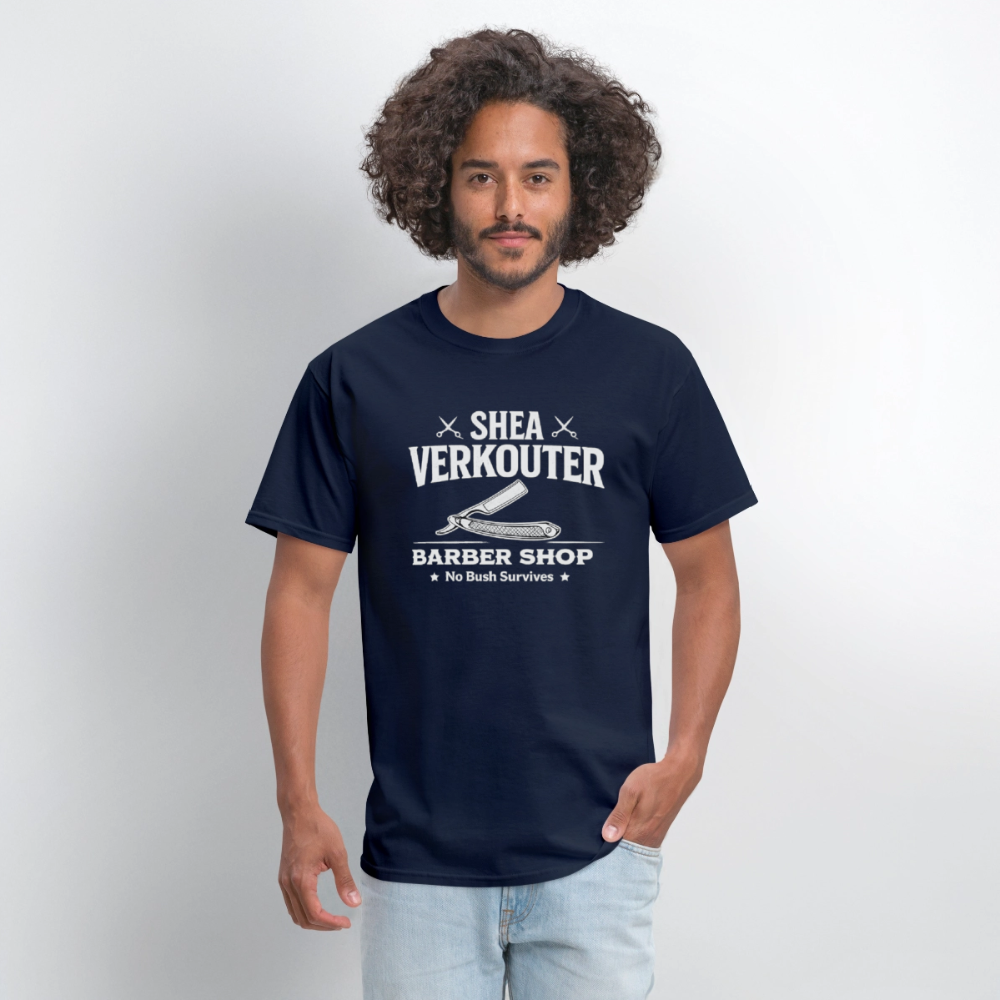 Shea Verkouter Barber Shop Funny Adult Humor T-Shirt Color: Black