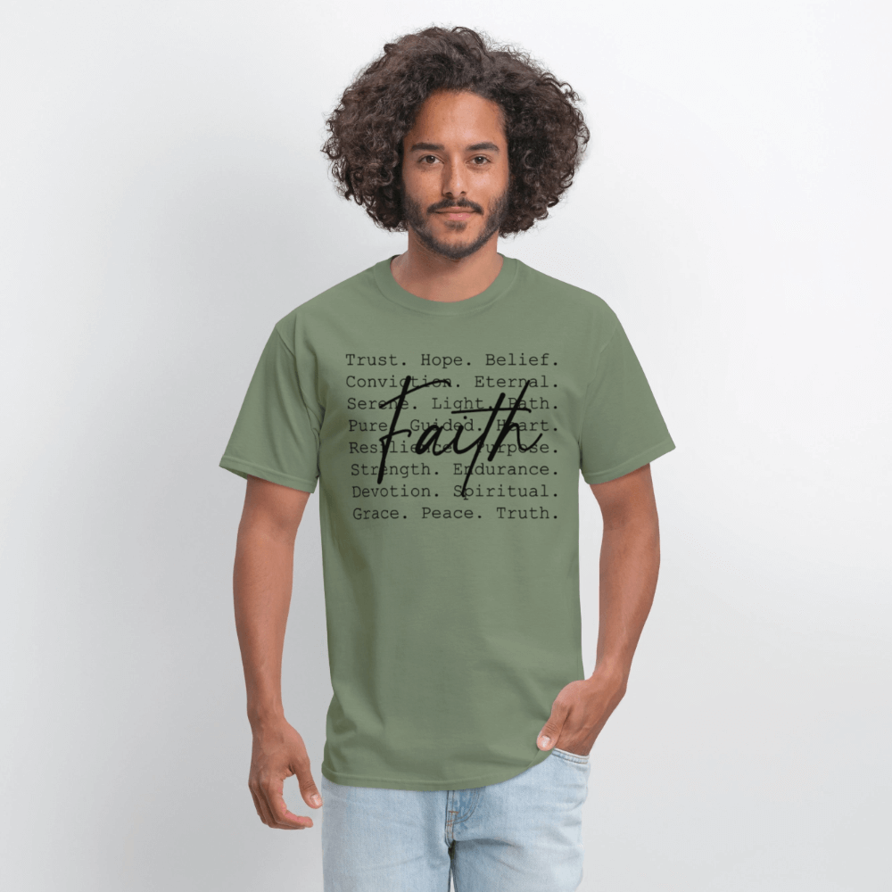 Faith Word Art Inspirational T-Shirt - military green