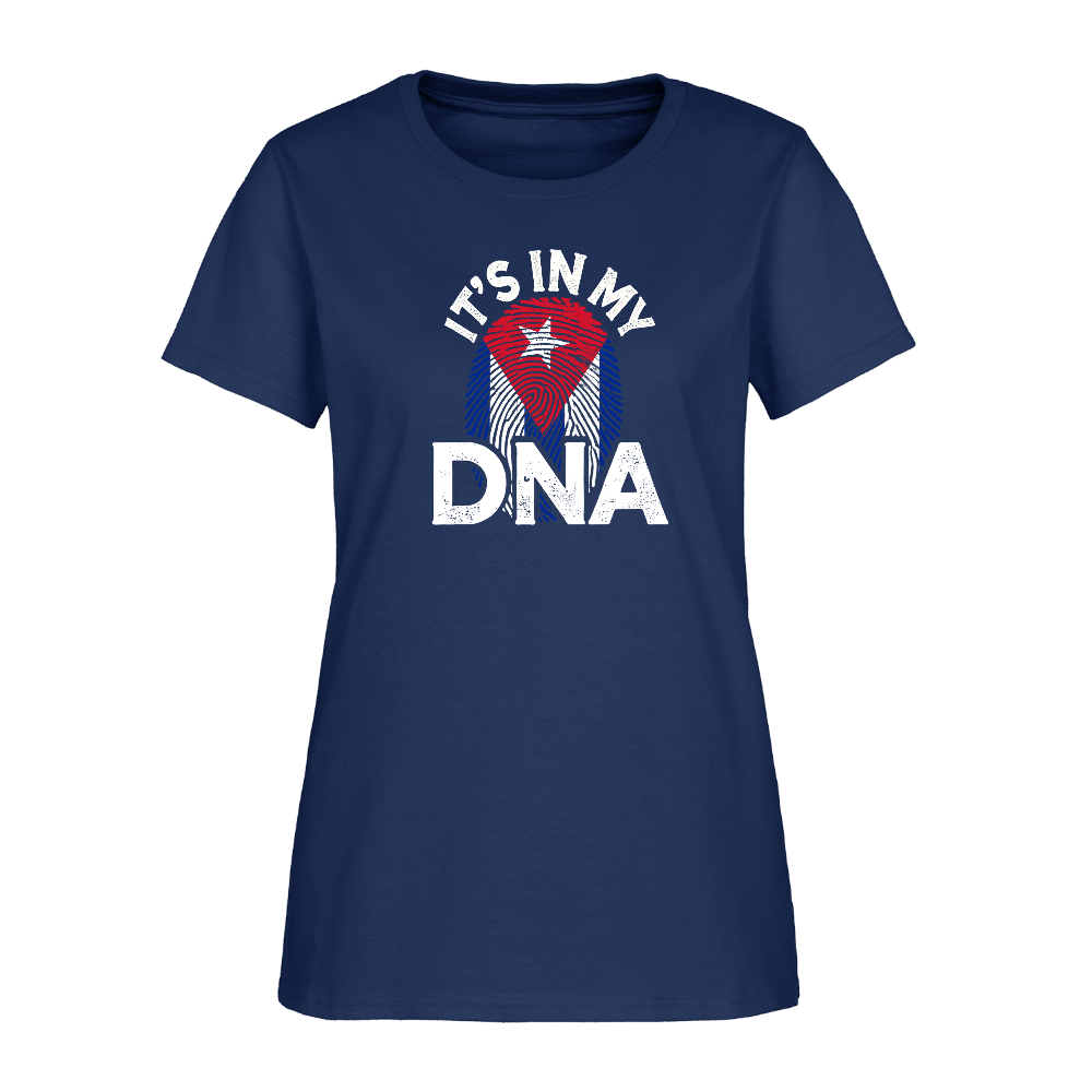 Cuba DNA Women’s T-Shirt – Cuban Pride Tee Color: blue dusk