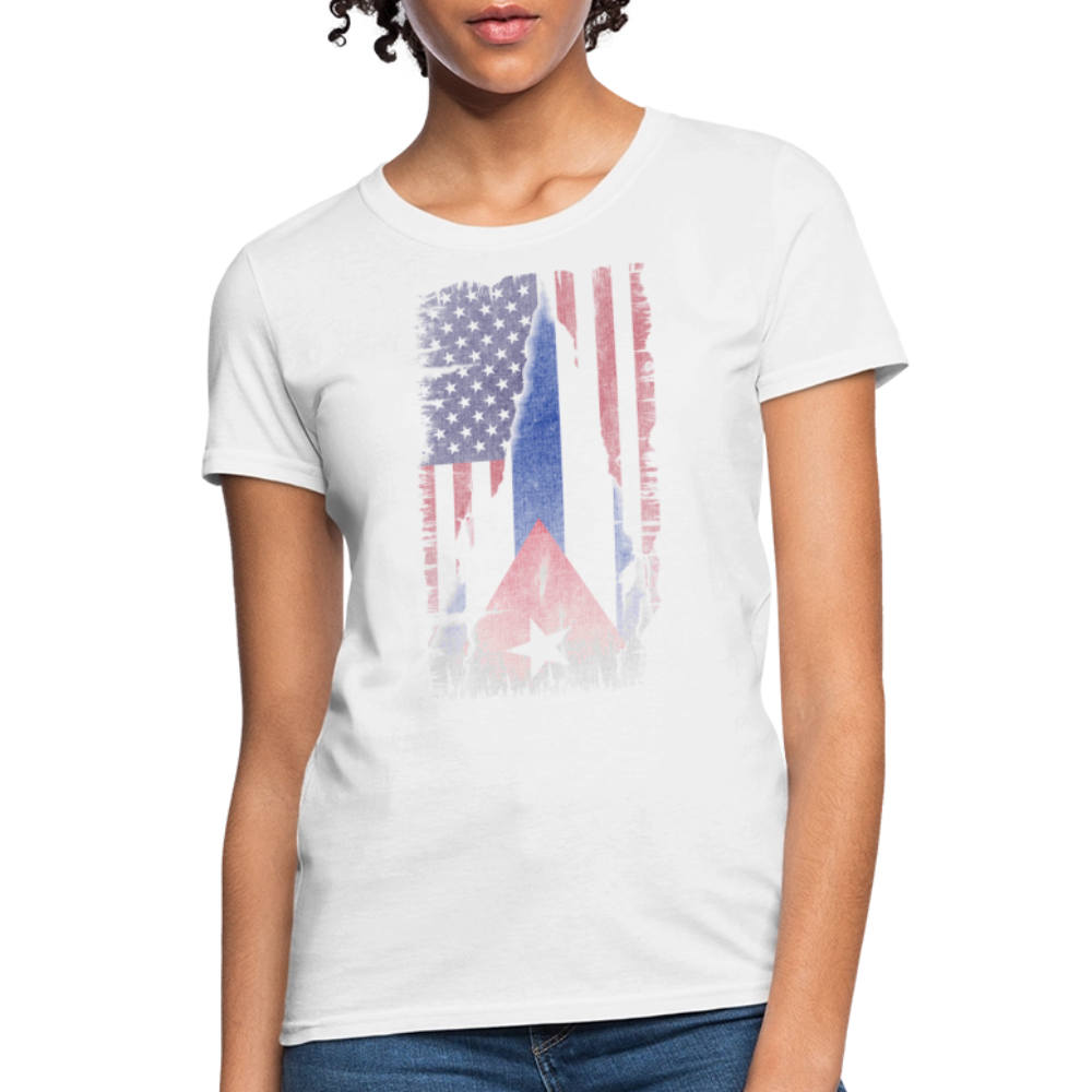 Cuba & USA Flag Women’s T-Shirt – Cuban American Pride Tee - white