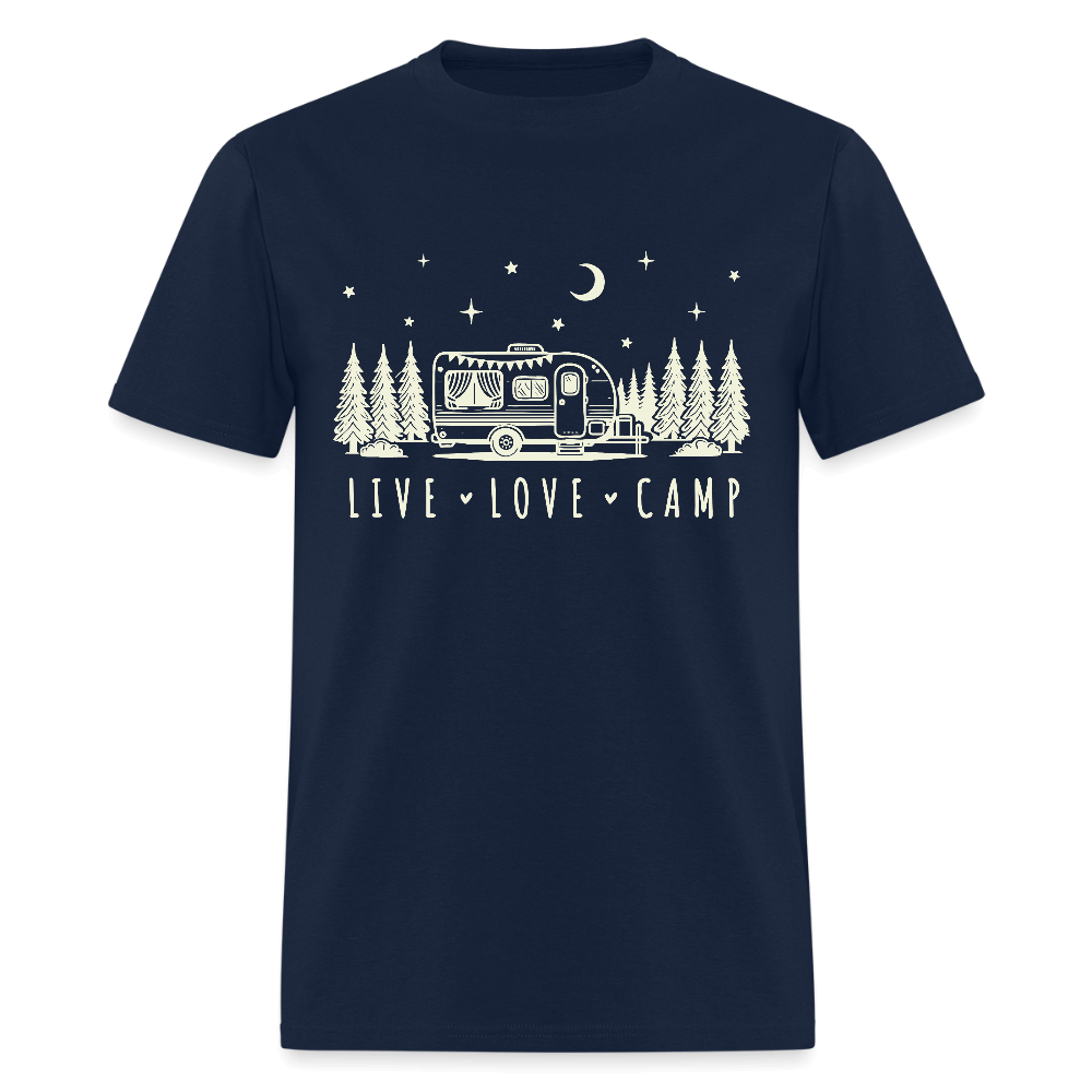 Live Love Camp T-Shirt – Camper Under the Night Sky - navy