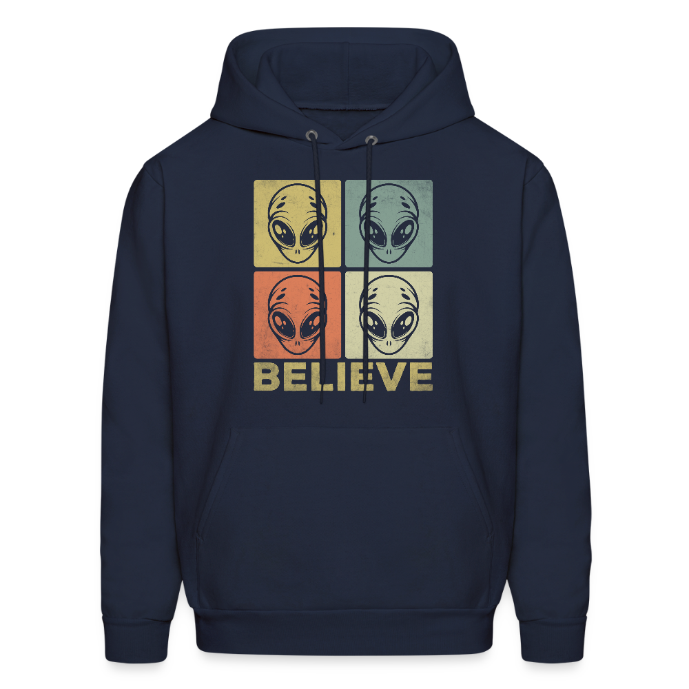 Believe Alien Hoodie – Alien Faces UFO Design - navy