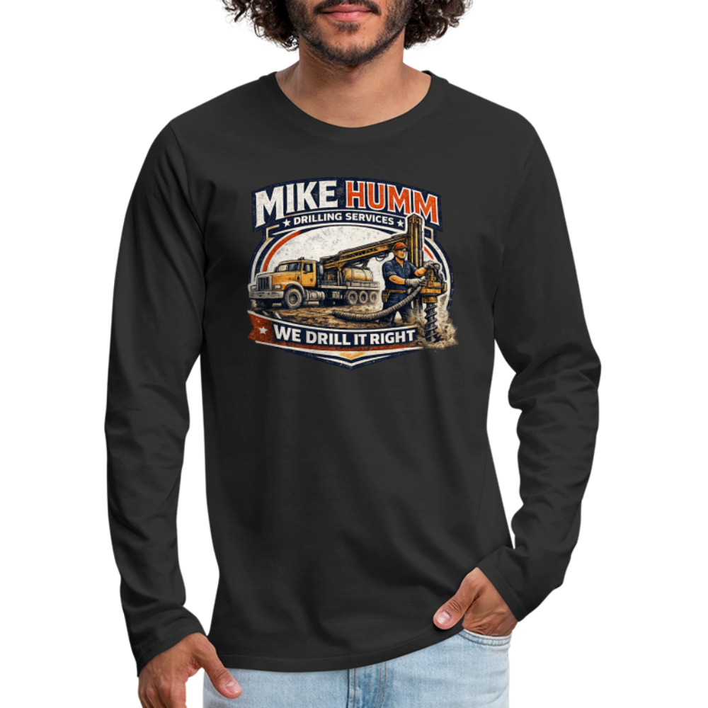 Mike Humm Drilling Services Men's Premium Long Sleeve T-Shirt (Adult Humor, Sexual Humor) Color: heather gray
