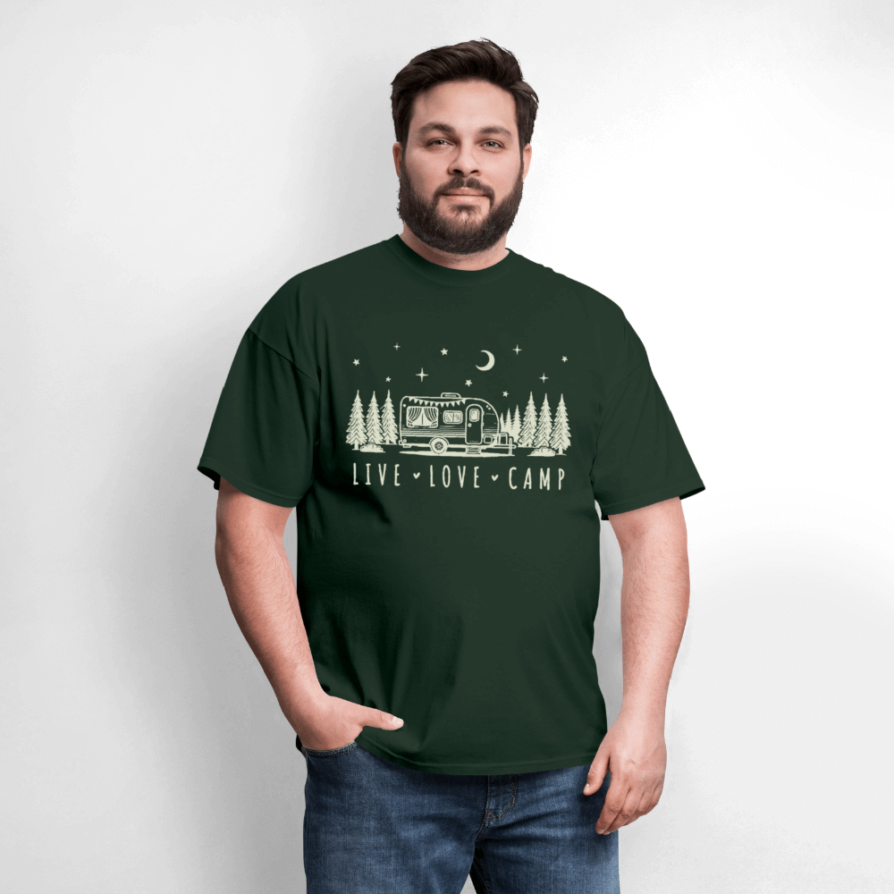 Live Love Camp T-Shirt – Camper Under the Night Sky - forest green