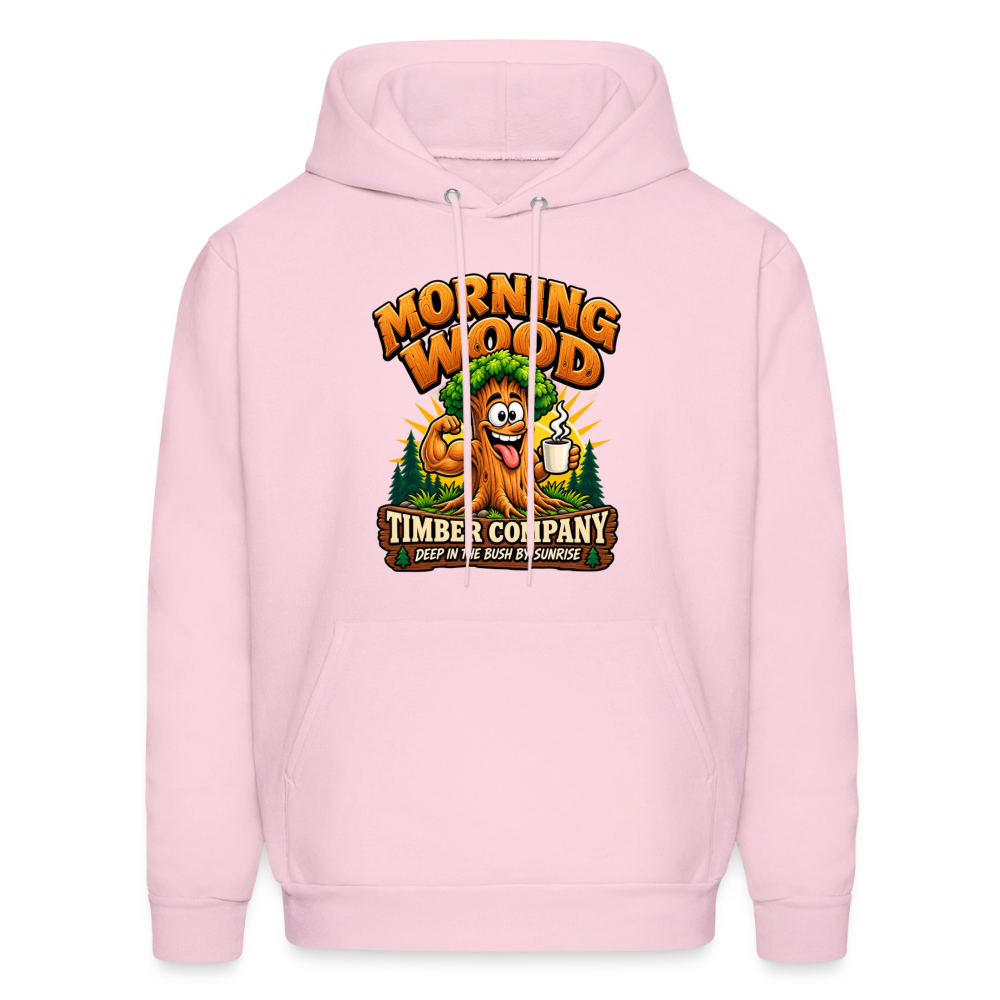 Morning Wood Timber Company Funny Adult Humor Hoodie Color: Pale Pink