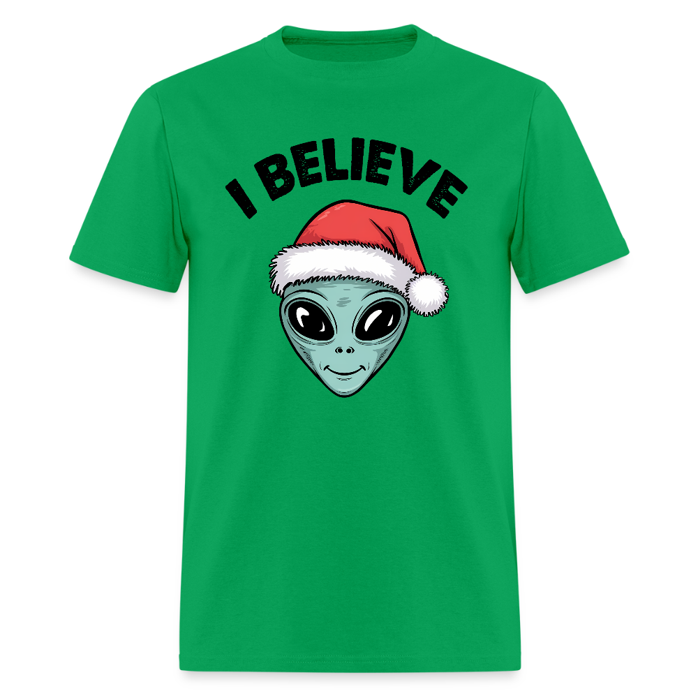 I Believe in Santa T-Shirt – Funny Alien Christmas Tee Color: bright green