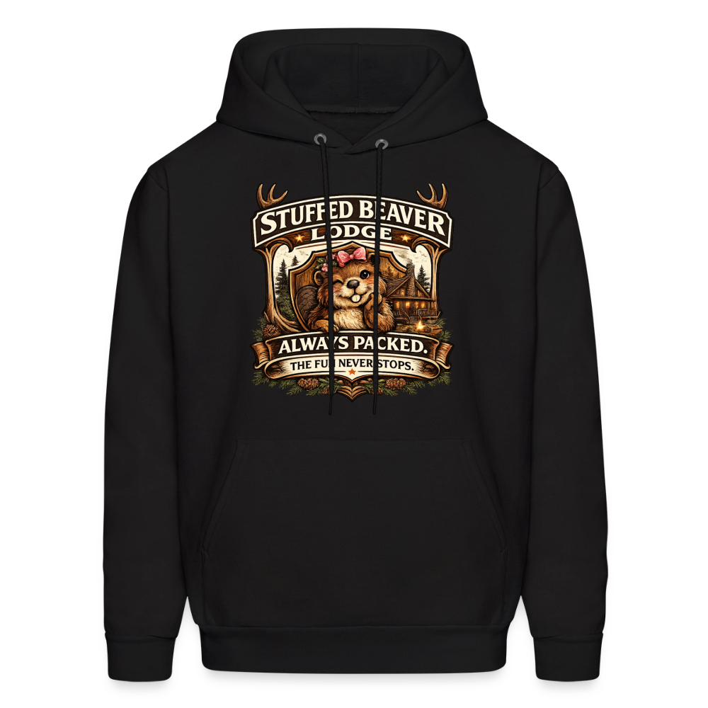 Stuffed Beaver Lodge Funny Adult Hoodie Color: Black