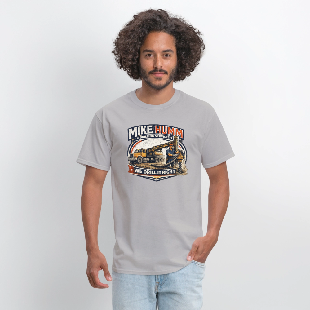 Mike Humm Drilling Services T-Shirt (Adult Humor, Sexual Humor) Color: blue dusk