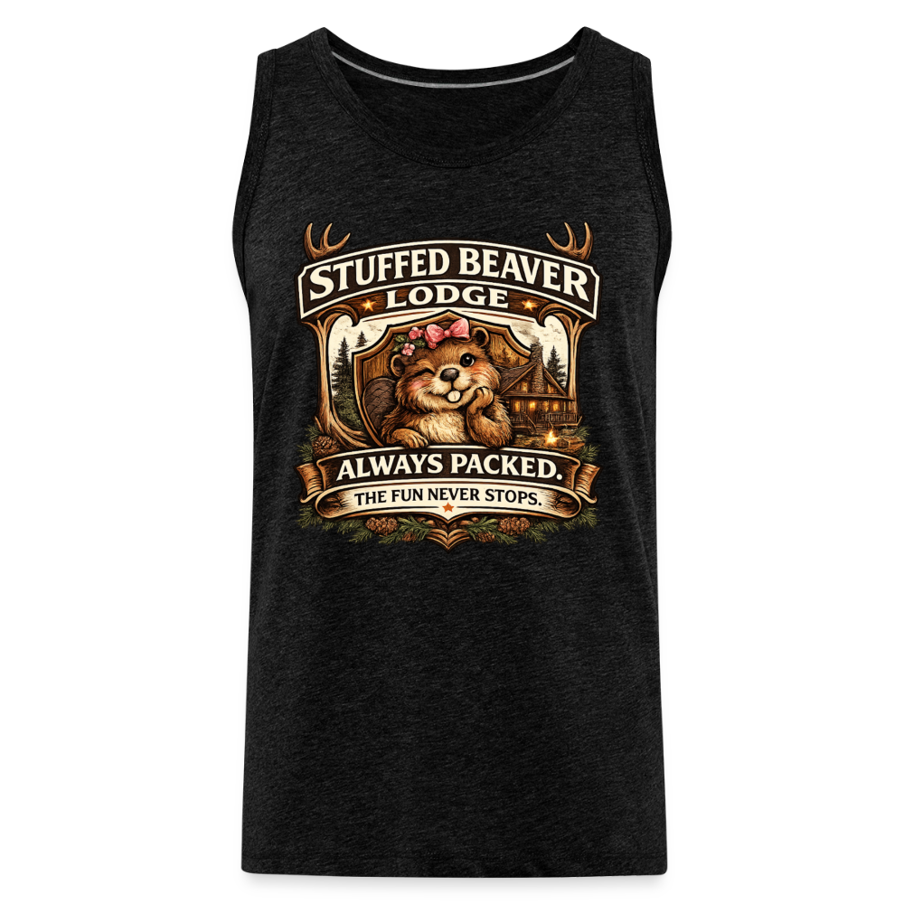 Stuffed Beaver Lodge Funny Adult Tank Top Color: Heather Gray