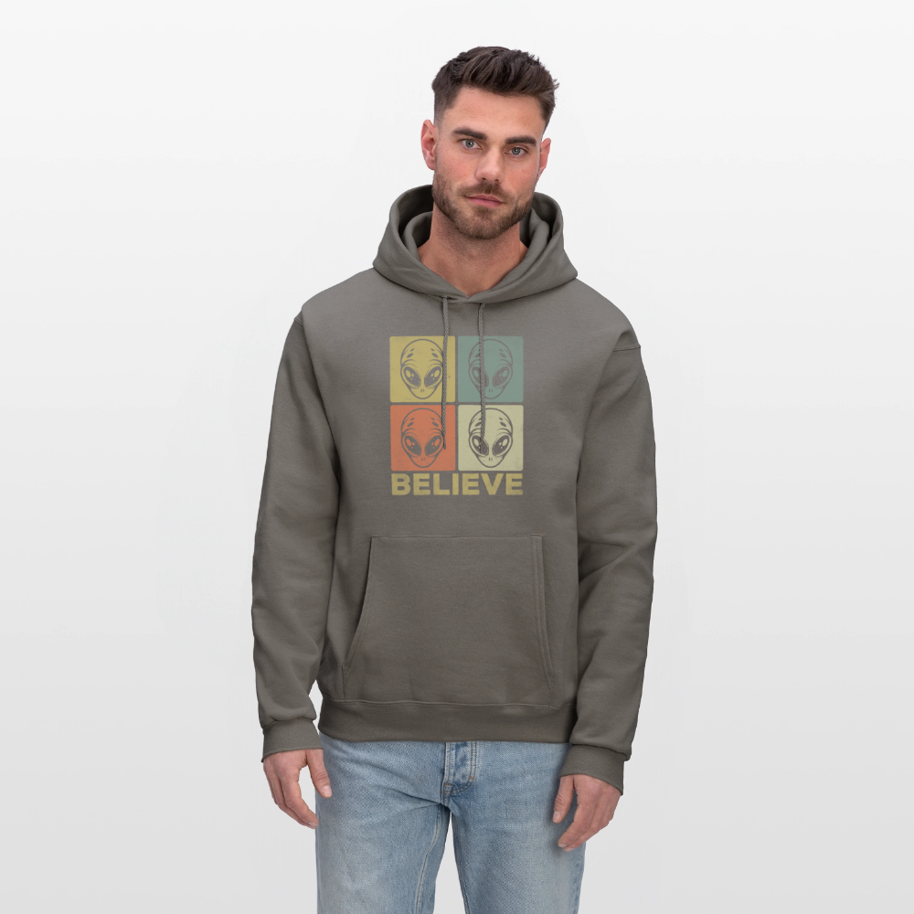 Believe Alien Hoodie – Alien Faces UFO Design - asphalt gray