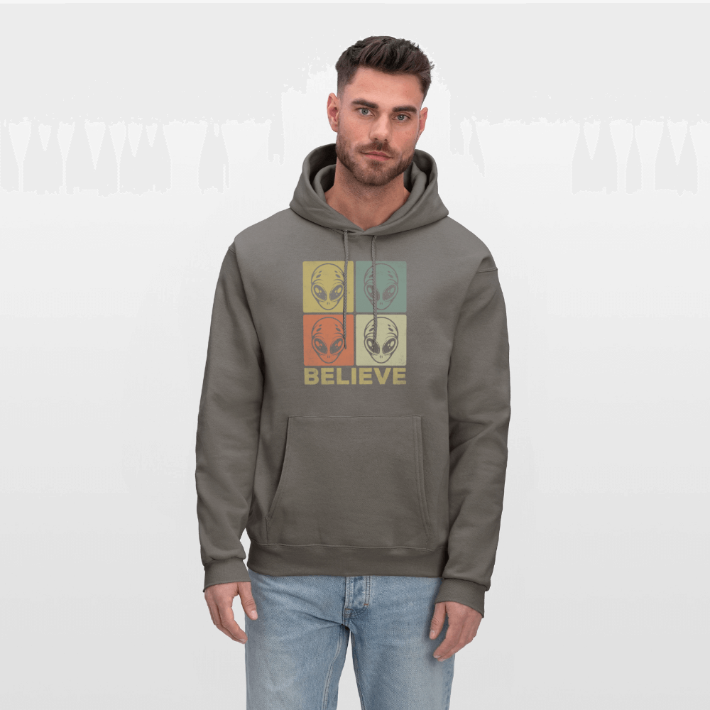 Believe Alien Hoodie – Alien Faces UFO Design Color: navy