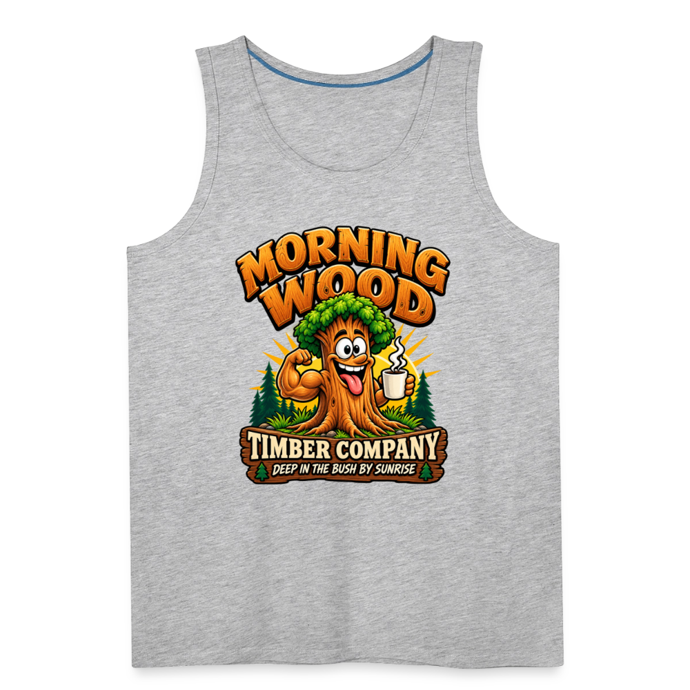 Morning Wood Timber Company Funny Adult Humor Tank Top Color: Heather Gray