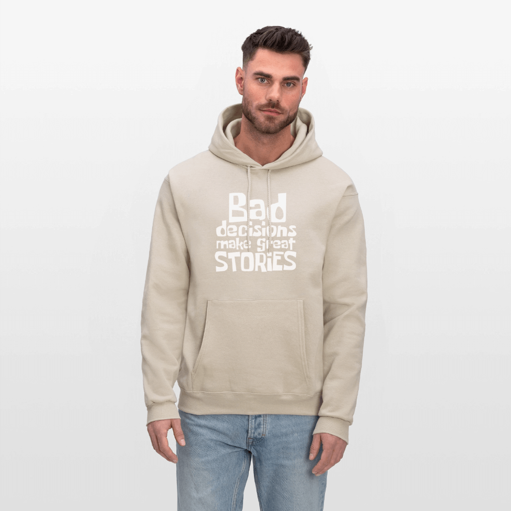 Bad Decisions Make Great Stories Hoodie (White Letters) Color: asphalt gray
