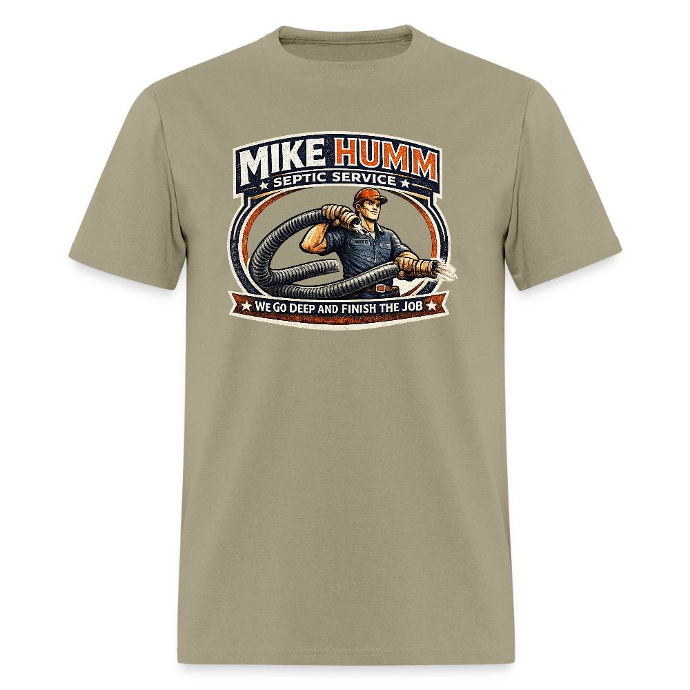 Mike Humm Septic Service T-Shirt Funny Adult Humor Tee Color: khaki