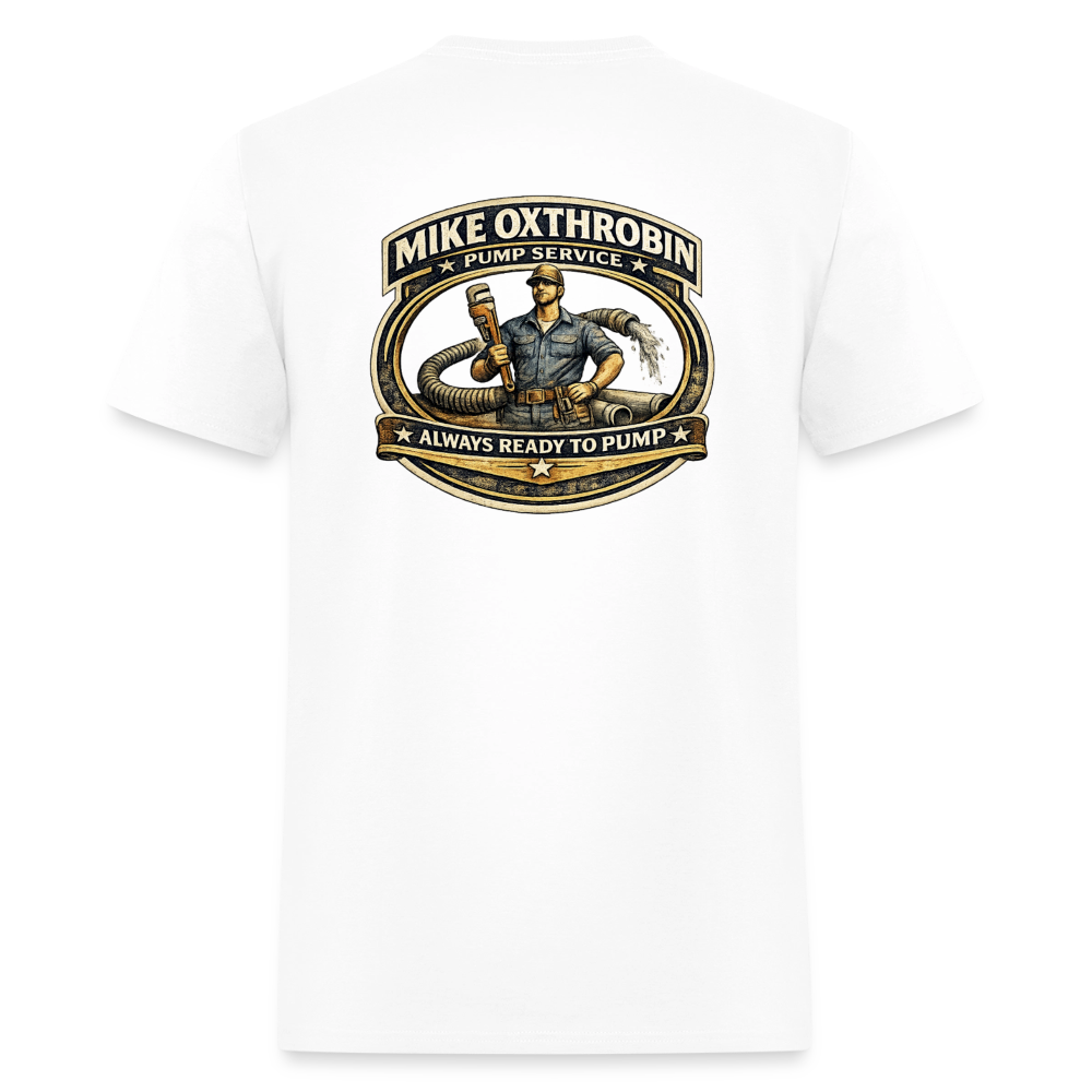 Mike Oxthrobin Pump Service Double-Sided Funny Humor Tee Color: dark red