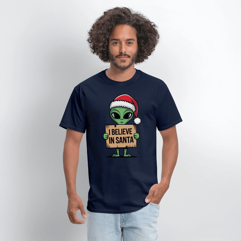I Believe in Santa T-Shirt – Funny Alien Christmas Tee Color: red