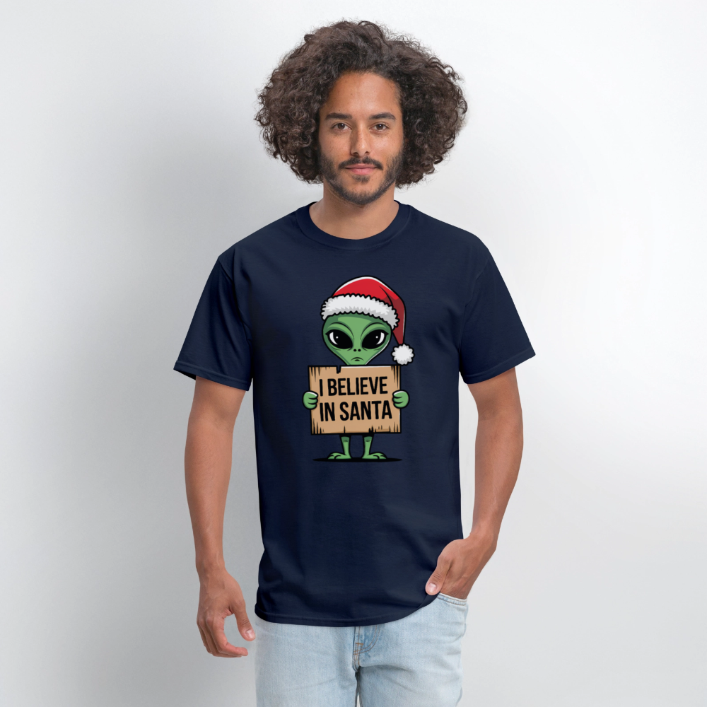 I Believe in Santa T-Shirt – Funny Alien Christmas Tee Color: red