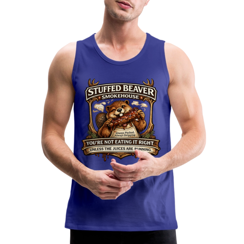 Stuffed Beaver Smokehouse Funny Tank Top Color: Royal Blue