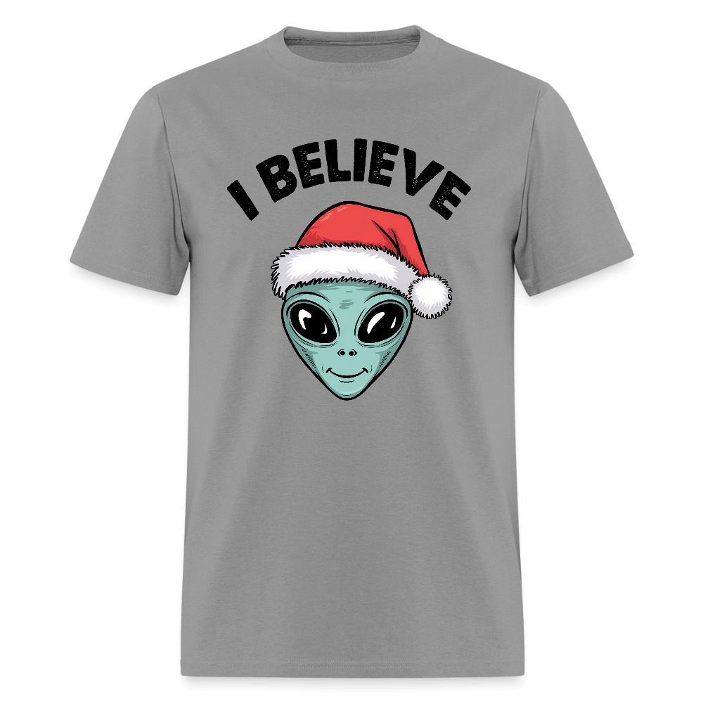 I Believe in Santa T-Shirt – Funny Alien Christmas Tee Color: gravel