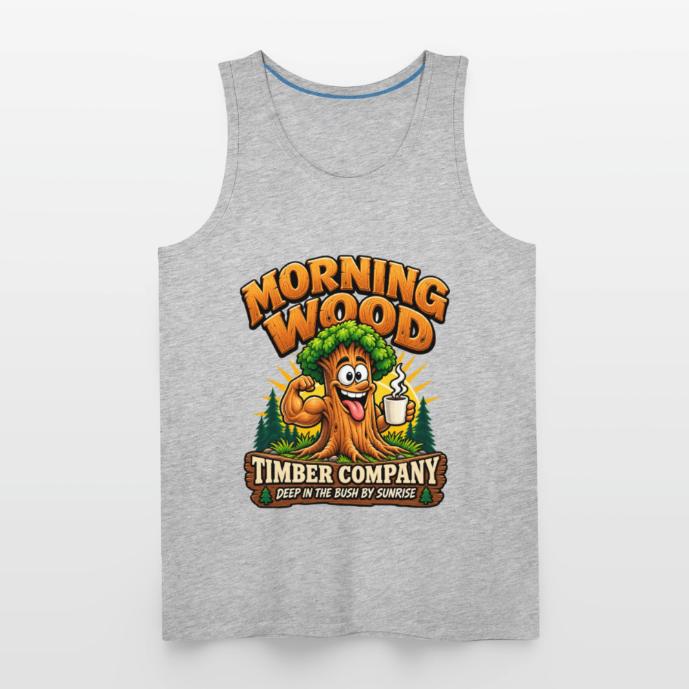 Morning Wood Timber Company Funny Adult Humor Tank Top Color: Heather Gray