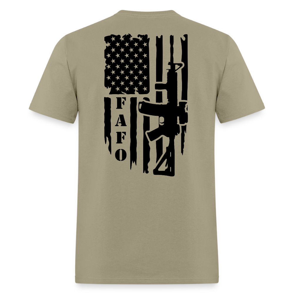 FAFO T-Shirt – AR-15 & American Flag Back Print Color: khaki