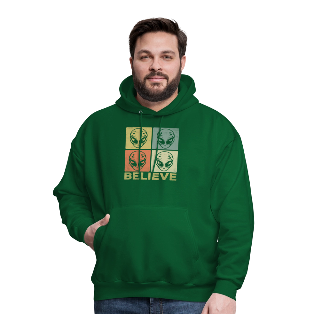 Believe Alien Hoodie – Alien Faces UFO Design - forest green