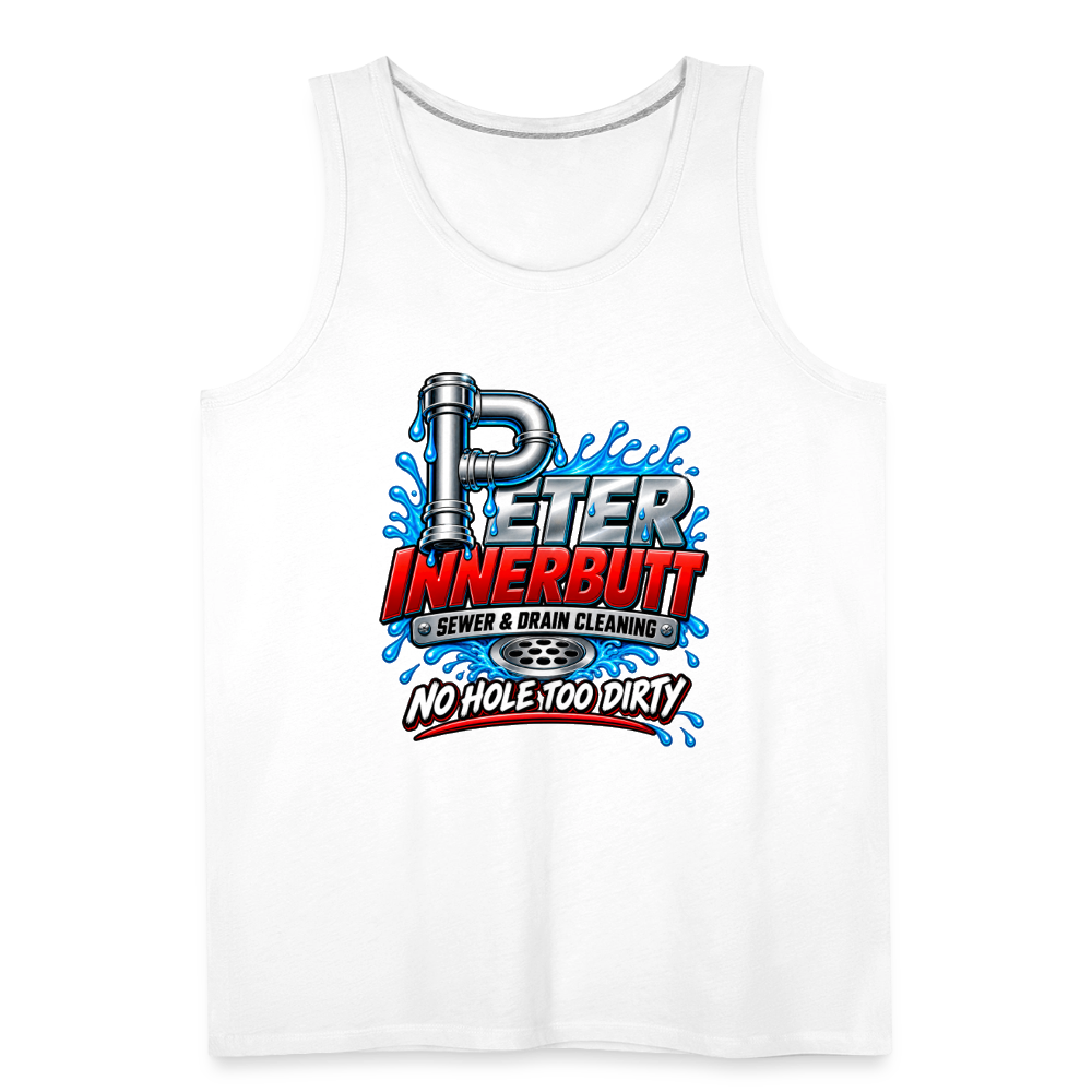 Peter Innerbutt Funny Men's Tank Top – No Hole Too Dirty Adult Humor Shirt Color: white