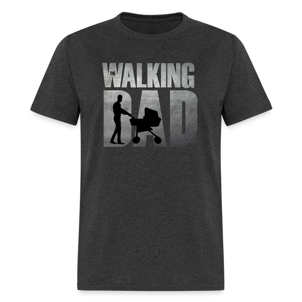 The Walking Dad T-Shirt – Funny Parody with Stroller Graphic in Movie-Style Design Color: heather black