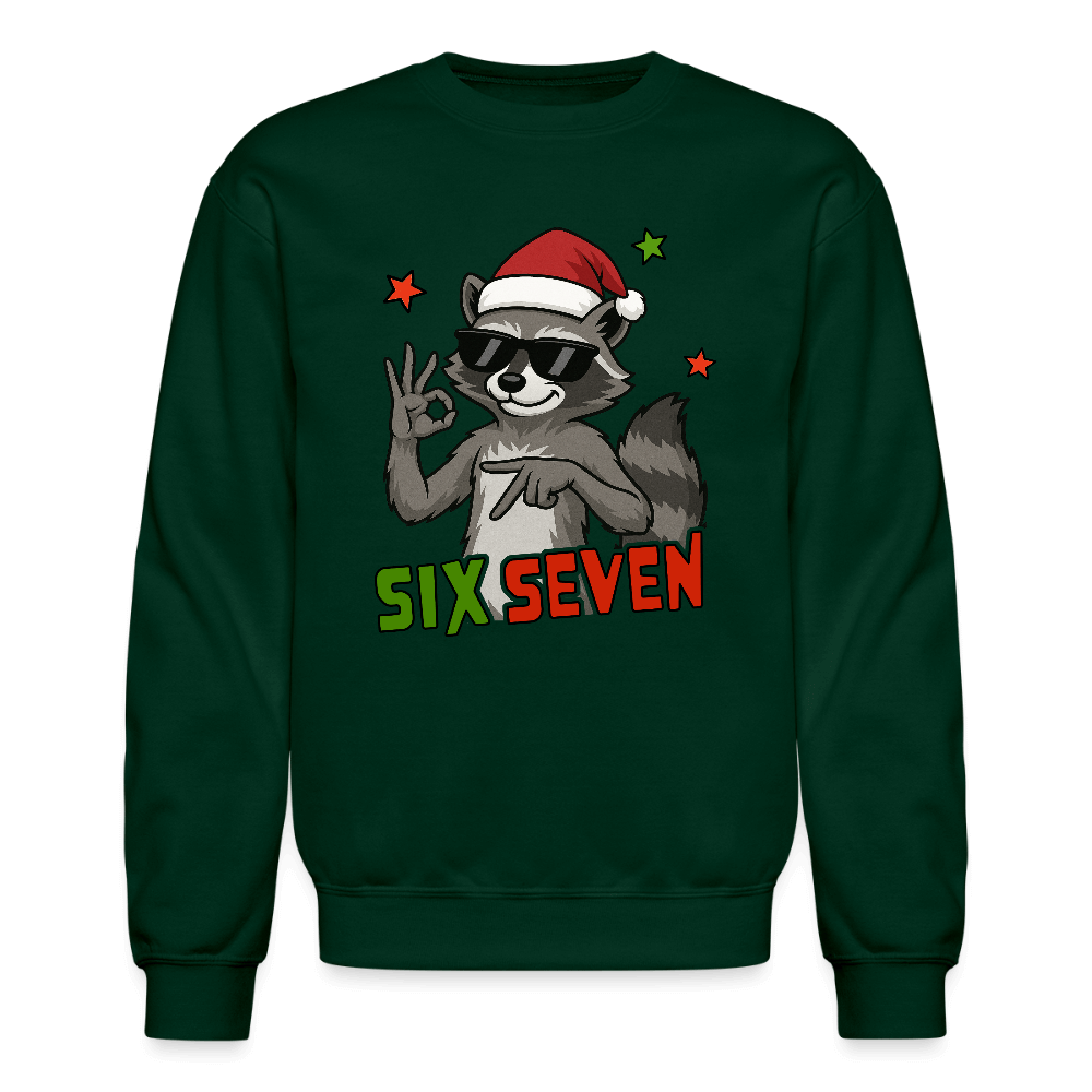 Six Seven 67 Raccoon Christmas Sweatshirt Color: forest green