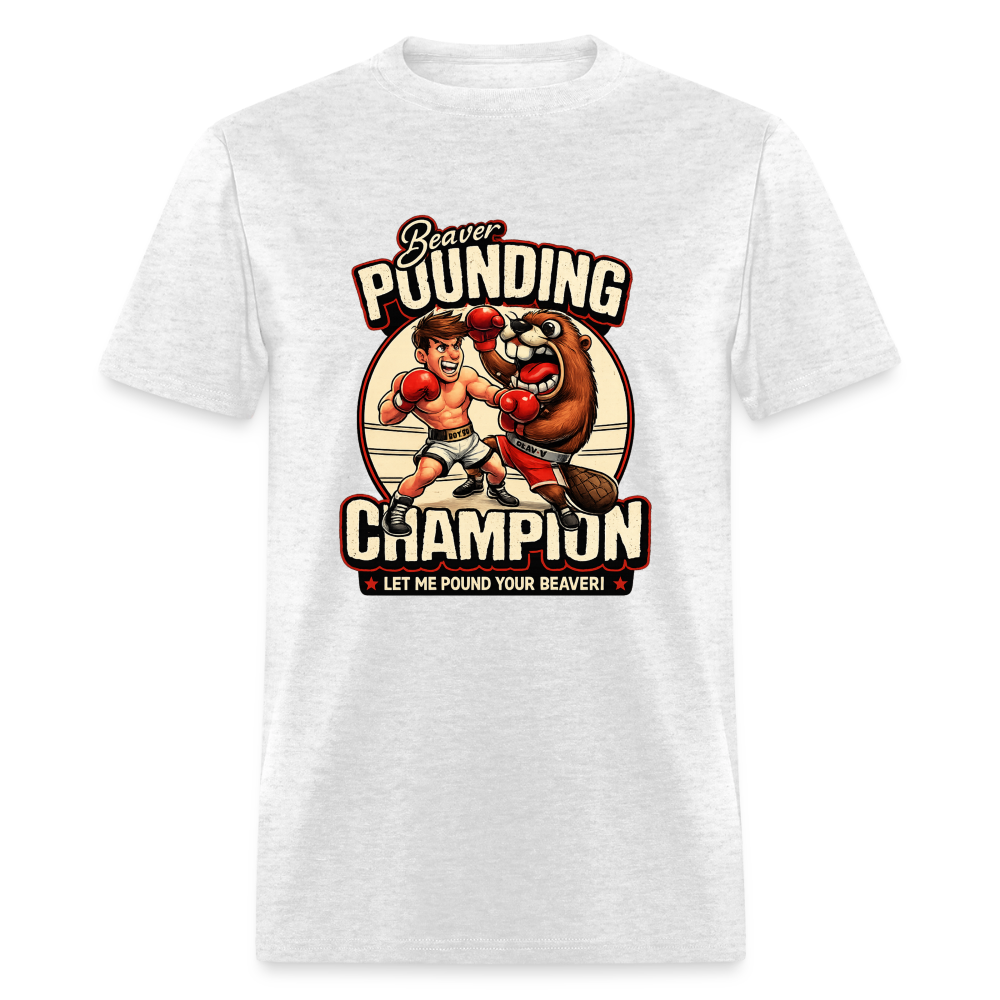 Beaver Pounding Champion Funny Adult Humor Graphic T-Shirt - light heather gray