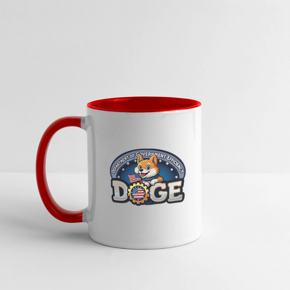 DOGE Logo (Dept of Government Efficiency) Coffee Mug Color: white/red