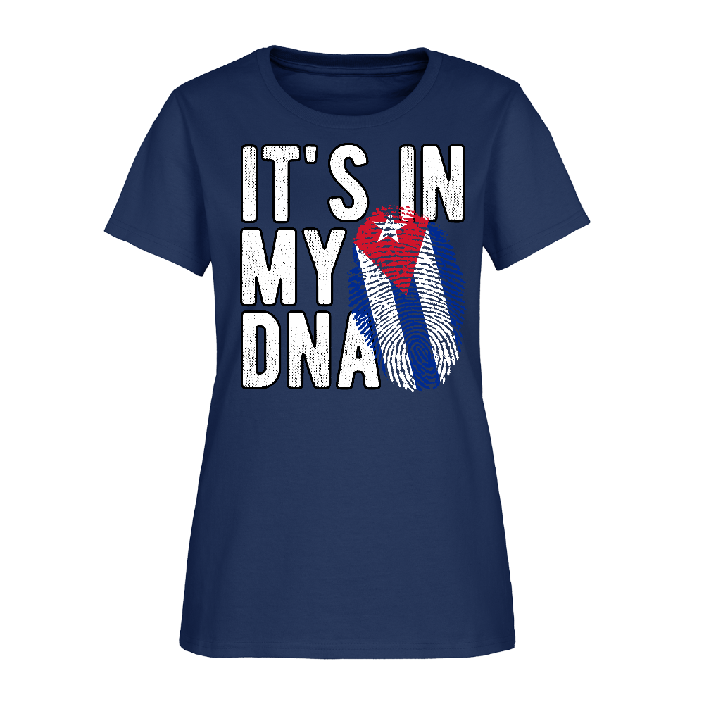 Cuban DNA Women’s T-Shirt – Fingerprint Flag Tee - blue dusk