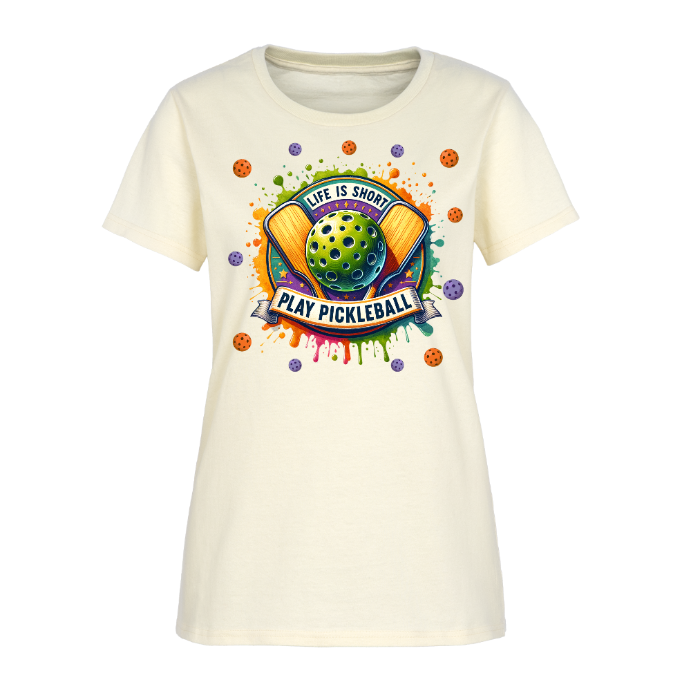 Life Is Short Play Pickleball Women's T-Shirt Color: off white