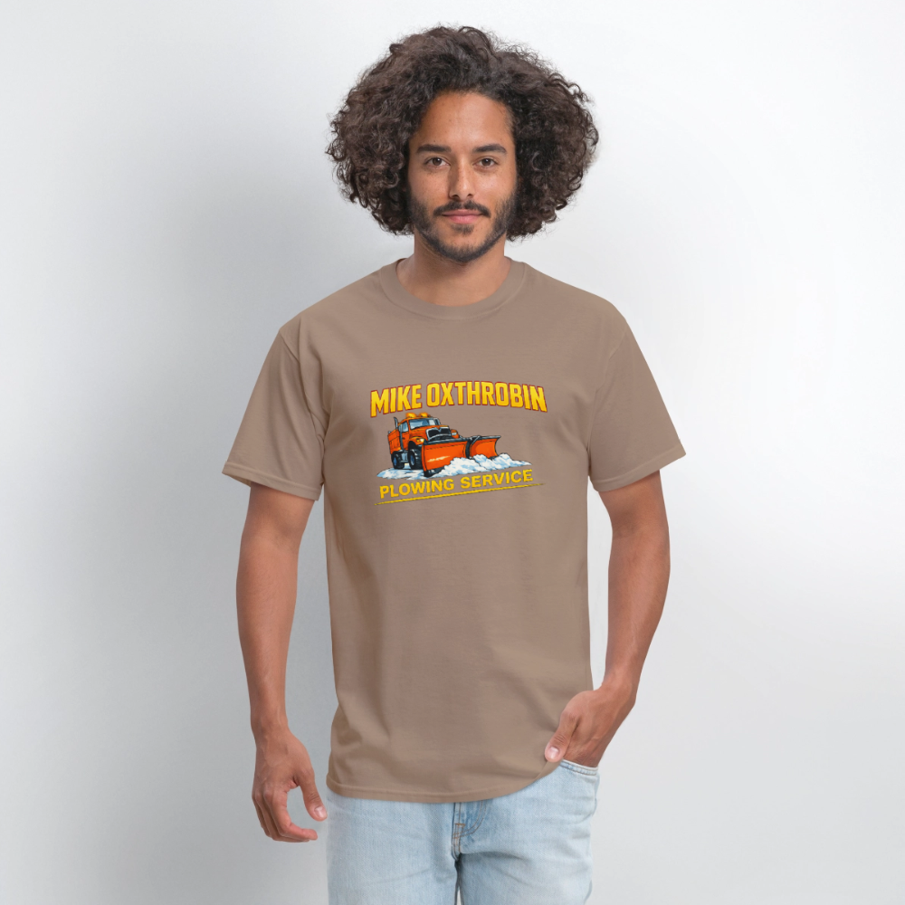 Mike Oxthrobin Plowing Service T-shirt - safari