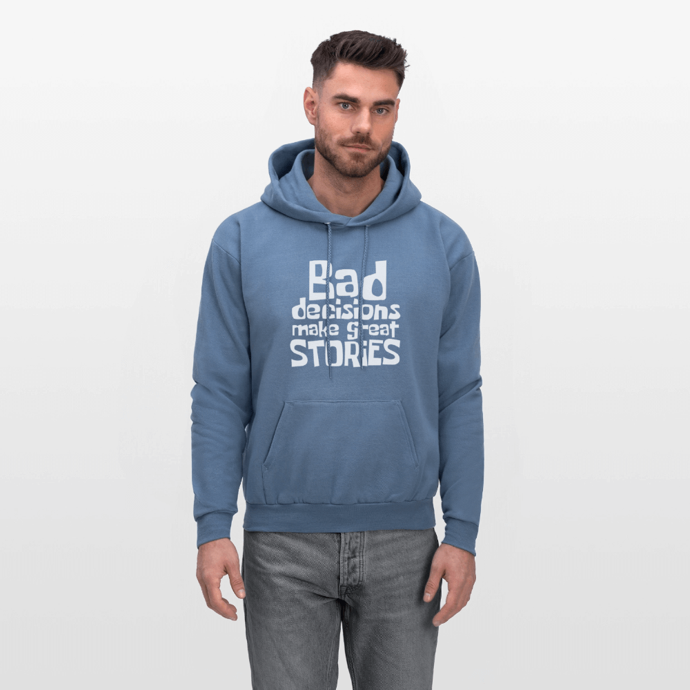 Bad Decisions Make Great Stories Hoodie (White Letters) Color: asphalt gray