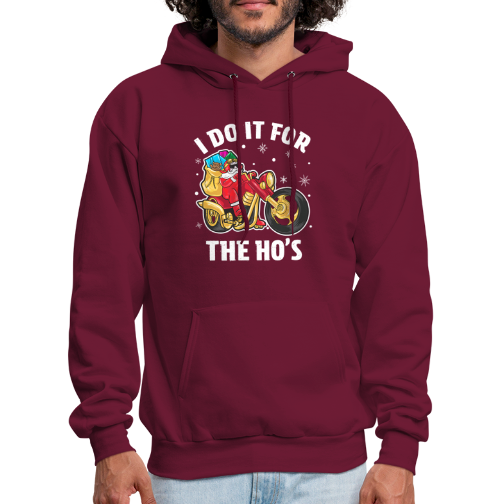 Christmas Biker Santa Riding Motorcycle I Do It For The Ho's Hoodie - burgundy
