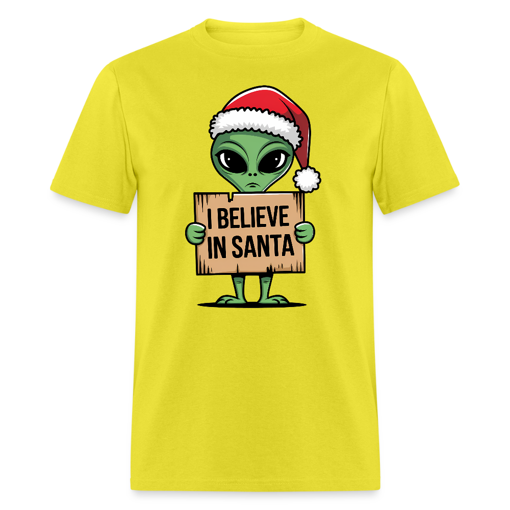 I Believe in Santa T-Shirt – Funny Alien Christmas Tee Color: yellow