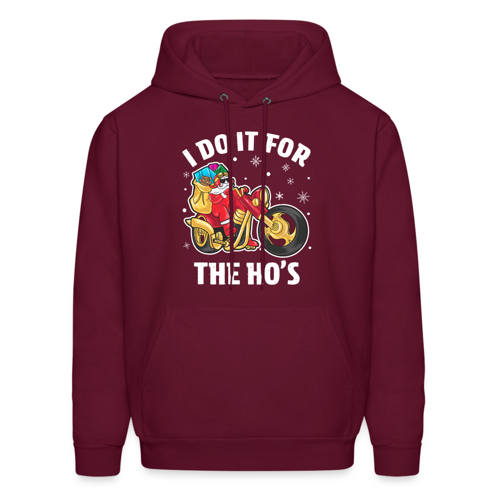 Christmas Biker Santa Riding Motorcycle I Do It For The Ho's Hoodie - burgundy