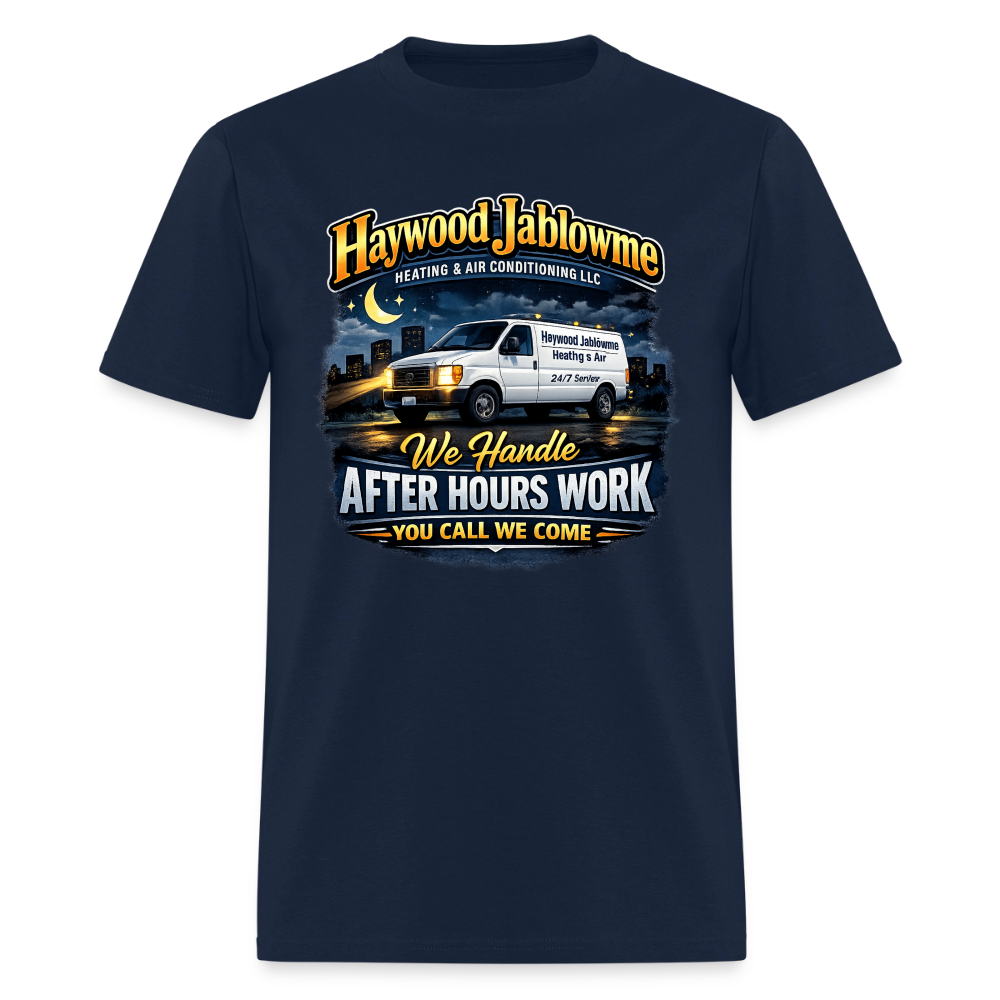 Haywood Jablowme Funny HVAC T-Shirt Color: Navy