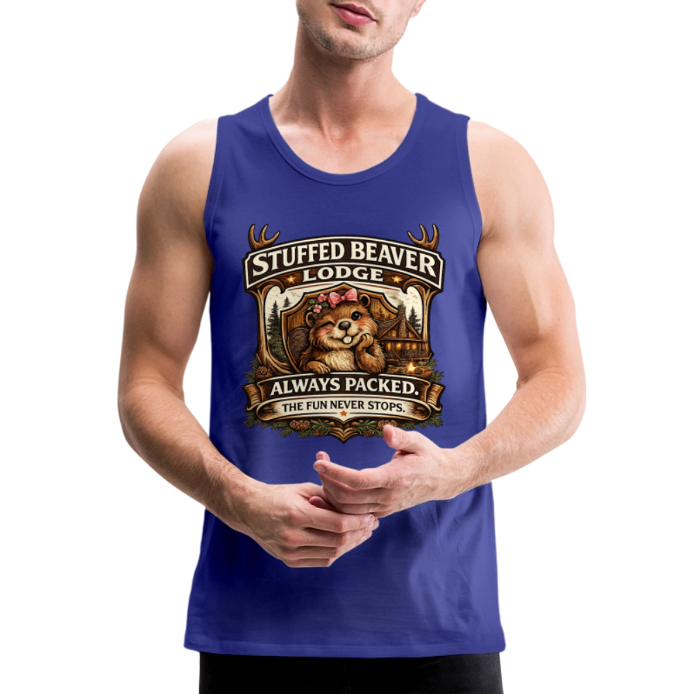 Stuffed Beaver Lodge Funny Adult Tank Top Color: Heather Gray