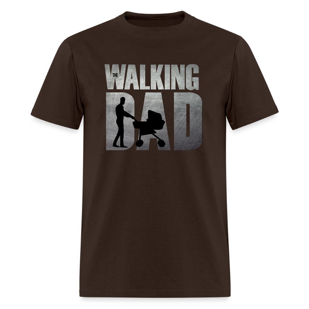 The Walking Dad T-Shirt – Funny Parody with Stroller Graphic in Movie-Style Design Color: brown